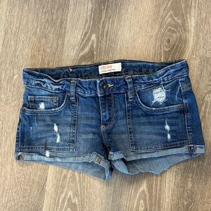 Y2K Garage Dark Blue Distressed Jean Shorts